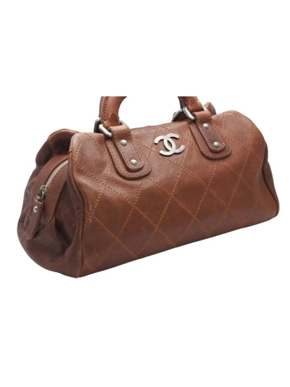 Chanel Handbag CC Logo Caviar Leather Brown Quilted
